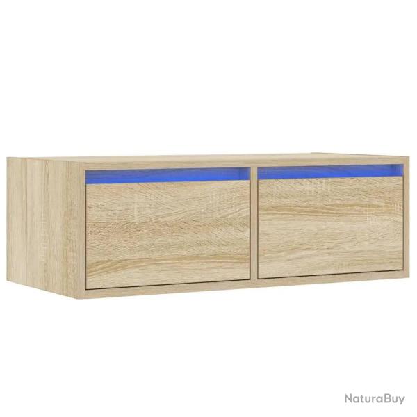 Meuble TV �l�gant avec lumi�res LED 75 x 35 x 25 cm gain de place design contemporain en bois d'ing
