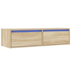 Meuble TV avec &eacute;clairage LED design moderne gain de place 100 x 35,5 x 25 cm en bois d'ing&eacute;nierie c