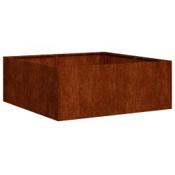 Jardini&egrave;re carr&eacute;e design moderne pour jardin 80 x 80 x 30 cm avec fond ouvert esth&eacute;tique rouill&eacute; en