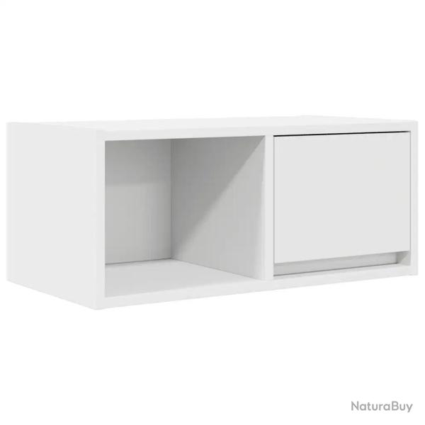 Meuble TV mural blanc 60 x 31 x 25,5 cm design peu encombrant grand espace de rangement en bois d'i