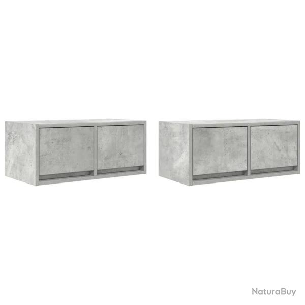 Lot de 2 meubles TV muraux peu encombrants gris b�ton 60 x 31 x 25,5 cm en bois d'ing�nierie 02_005