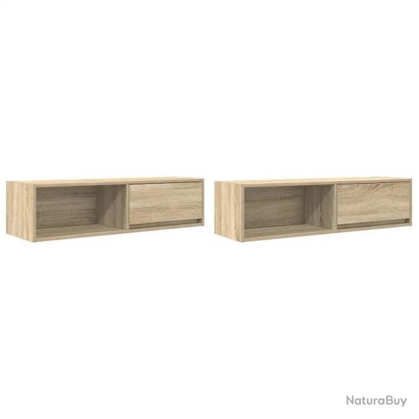 Lot de 2 meubles TV muraux design moderne 100 x 31 x 25,5 cm en bois d'ing�nierie ch�ne sonoma 02_0