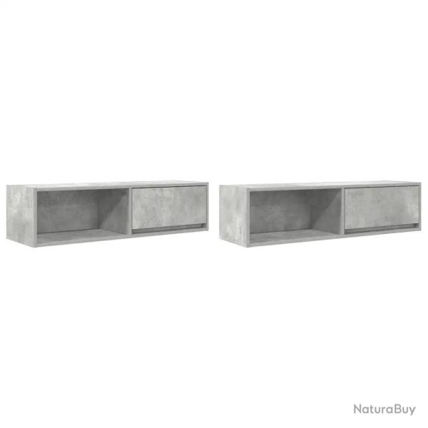 Lot de 2 meubles TV muraux peu encombrants 100 x 31 x 25,5 cm en bois d'ing�nierie gris b�ton 02_00