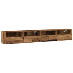 Lot de 2 meubles TV muraux modernes avec &eacute;tag&egrave;res 100 x 30 x 30 cm en bois d'ing&eacute;nierie bois ancien
