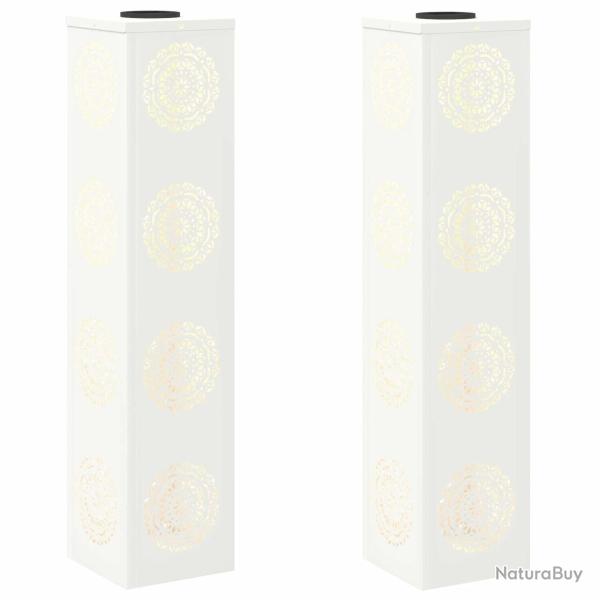 Lot de 2 lampes solaires modernes autoportantes ext�rieures 18 x 18 x 80 cm en acier blanc 02_00526