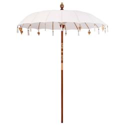 Parasol balinais rond jardin sombre g&eacute;n&eacute;reux avec cloches et pampilles 185 x 185 x 260 cm en coton