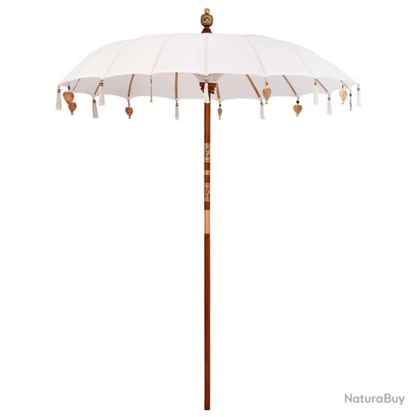 Parasol balinais rond jardin sombre g�n�reux avec cloches et pampilles 185 x 185 x 260 cm en coton
