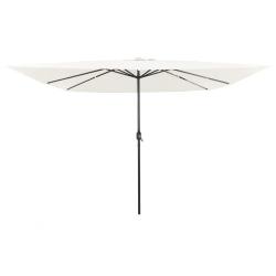 Parasol de jardin moderne pliable 295 x 295 x 245 cm avec LED ambiance cosy en polyester sable 02_0