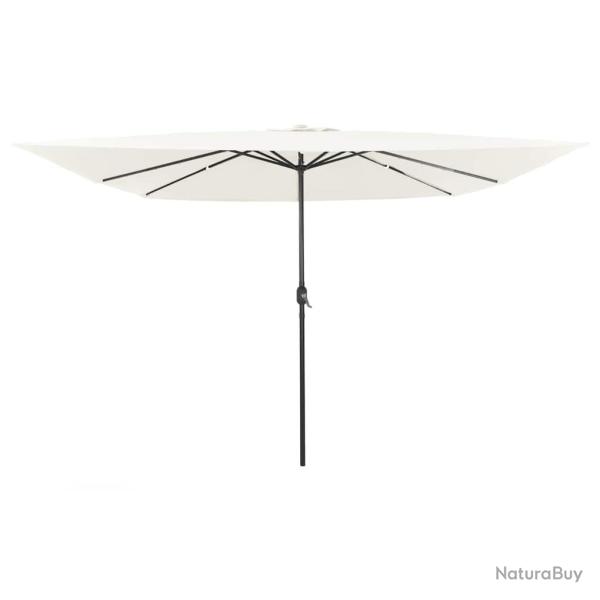 Parasol de jardin moderne pliable 295 x 295 x 245 cm avec LED ambiance cosy en polyester sable 02_0