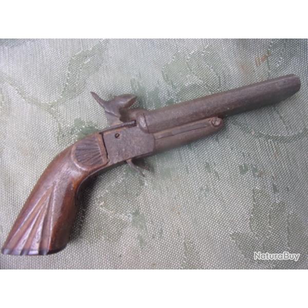 pistolet double canons � percussion long. 23,5 cm