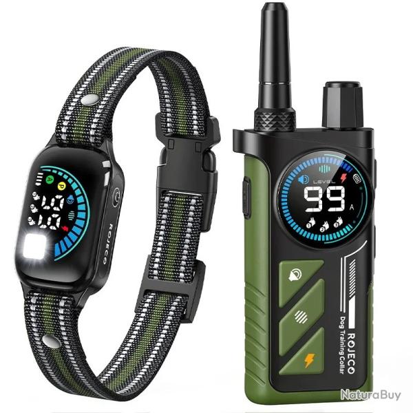 Collier Dressage Chien 2 en1 1000m IP67 �cran Couleur Bip Vibration Choc Anti Aboiement Rechargeable
