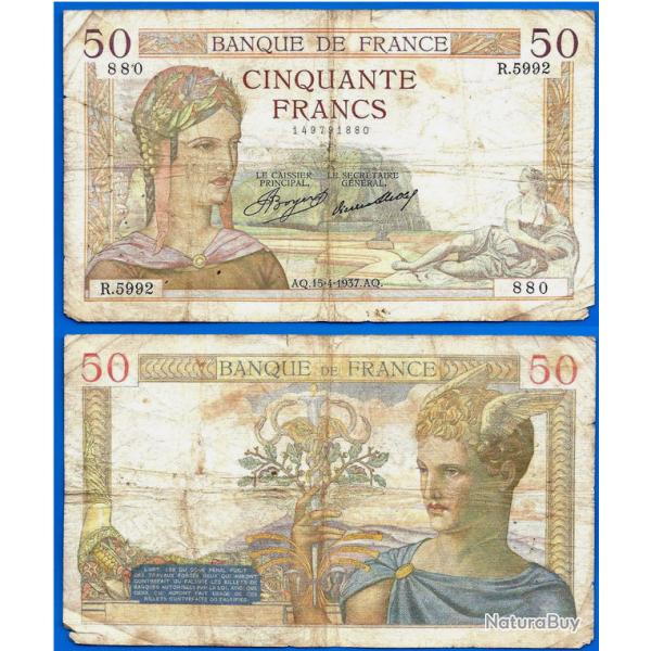 France 50 Francs 1937 Ceres Serie R Billet Franc