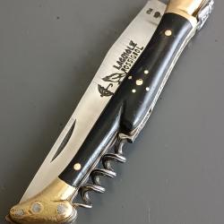 ANCIEN COUTEAU LAGUIOLE 3 pi&egrave;ces, ROSSIGNOL PARAPLUIE &Agrave; L'&Eacute;PREUVE, THIERS, XX&egrave;me, CORNE, guilloch&eacute;