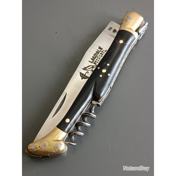 ANCIEN COUTEAU LAGUIOLE 3 pi�ces, ROSSIGNOL PARAPLUIE � L'�PREUVE, THIERS, XX�me, CORNE, guilloch�