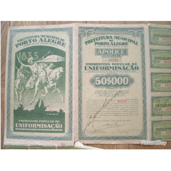 Bresil Emprunt de Porto Alegre 50$000 1935