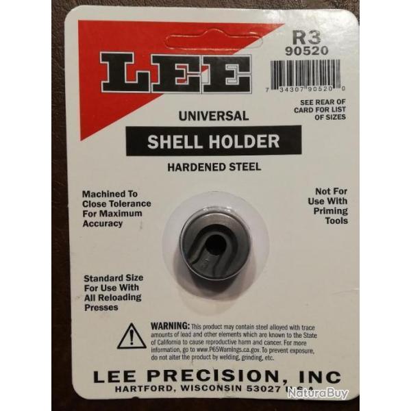 shell holder Lee 3 N�3 R3 pour 22 sav, 25/35, 219 zi, 6.5x55, 7x30, 7.5x55, 7.63x53, 30/30, 45 win..