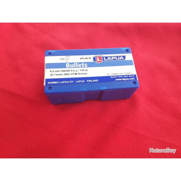 100  OGIVES  LAPUA   6,5   139gr     livraison gratuite