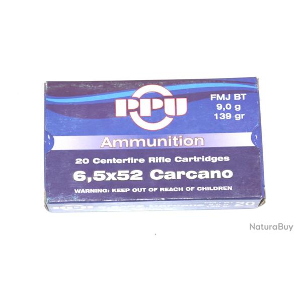 Boite de 20  munitions 6.5x52 carcano ogive SP BT 139Gr