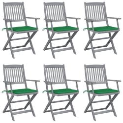 Chaises pliables d'ext&eacute;rieur lot de 6 et coussins Bois d'acacia