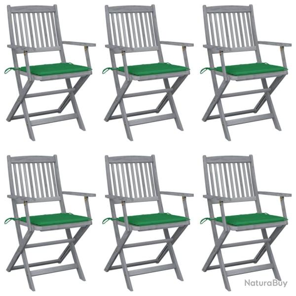 Chaises pliables d'ext�rieur lot de 6 et coussins Bois d'acacia