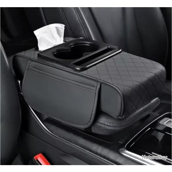Bo�te Accoudoir Voiture Coussin Rehausse 7,5cm Porte Gobelet Rangement Gris