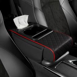 Bo&icirc;te Accoudoir Voiture Coussin Rehausse 7,5cm Porte Gobelet Rangement Noir Rouge