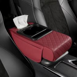 Bo&icirc;te Accoudoir Voiture Coussin Rehausse 7,5cm Porte Gobelet Rangement Rouge