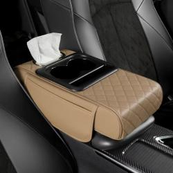 Bo&icirc;te Accoudoir Voiture Coussin Rehausse 7,5cm Porte Gobelet Rangement Beige