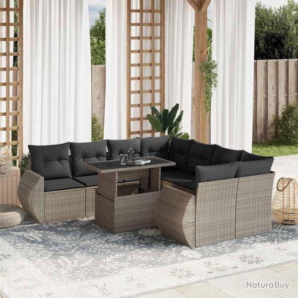 Ensemble de canap� de jardin avec coussin 9 pcs Noir Poly rotin