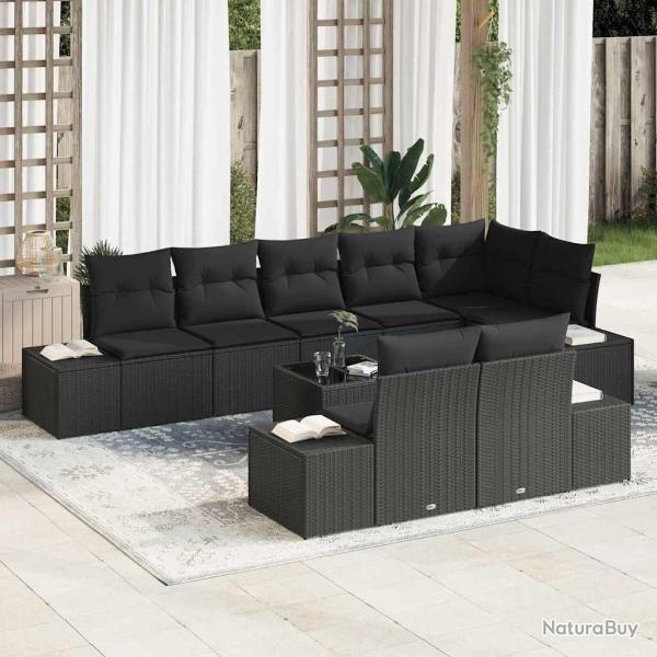 Ensemble de canap� de jardin avec coussin 6 pcs Noir Poly rotin