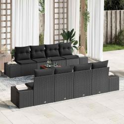 Ensemble de canap&eacute; de jardin avec coussin 6 pcs Noir Poly rotin