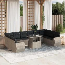 Ensemble de canap&eacute; de jardin avec coussin 7 pcs Gris Poly rotin