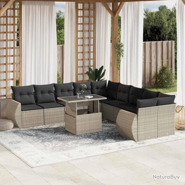 Ensemble de canap� de jardin avec coussin 7 pcs Gris Poly rotin
