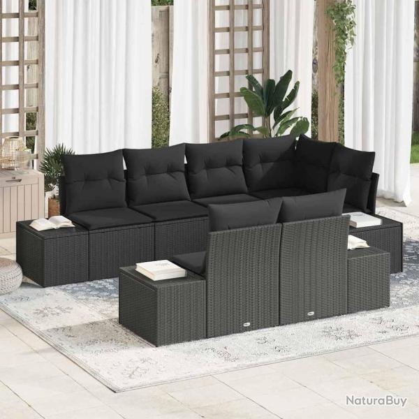 Ensemble de canap� de jardin 5 pcs Noir et Cr�me polyrotin