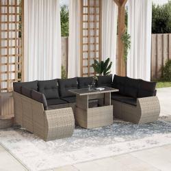 Ensemble de canap&eacute; de jardin avec coussin 9 pcs Noir Poly rotin