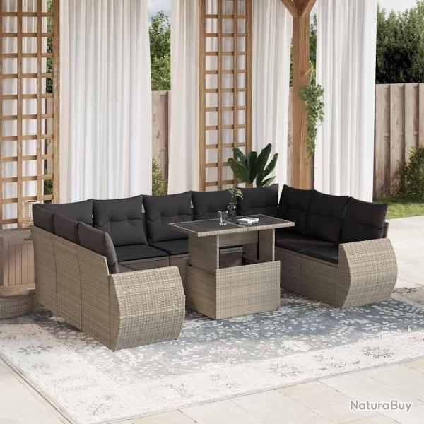 Ensemble de canap� de jardin avec coussin 9 pcs Noir Poly rotin
