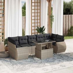 Ensemble de canap&eacute; de jardin avec coussin 9 pcs Gris polyrotin