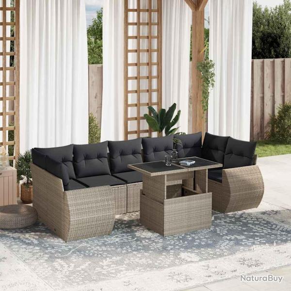 Ensemble de canap� de jardin avec coussin 9 pcs Gris polyrotin