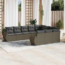 Salon de jardin avec coussins 6 pcs beige r&eacute;sine tress&eacute;e