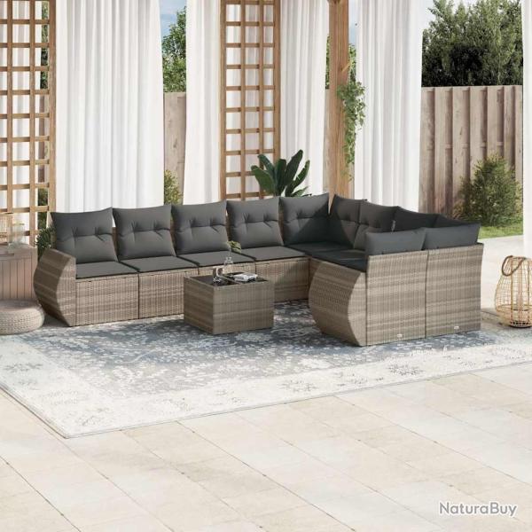 Salon de jardin avec coussins 14 pcs noir r�sine tress�e