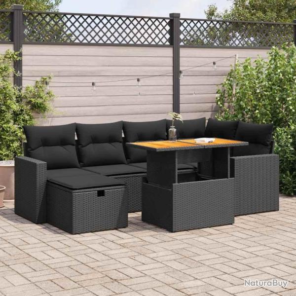 Salon de jardin avec coussins 7 pcs gris r�sine tress�e
