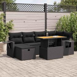 Salon de jardin avec coussins 7 pcs gris r&eacute;sine tress&eacute;e