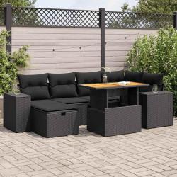 Salon de jardin avec coussins 7 pcs gris r&eacute;sine tress&eacute;e