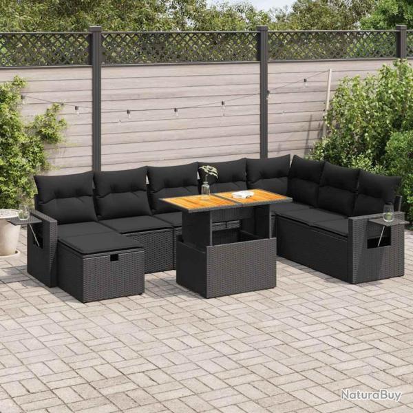 Salon de jardin avec coussins 7 pcs gris r�sine tress�e