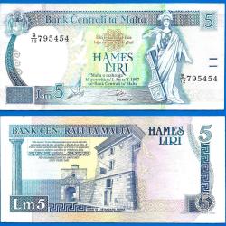 Malte 5 Liri 1994 Lira Billet
