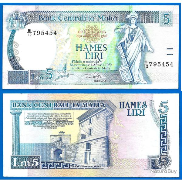 Malte 5 Liri 1994 Lira Billet