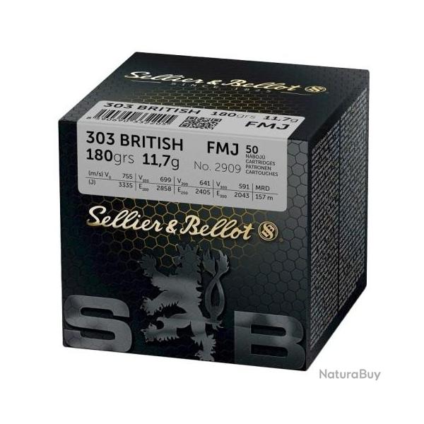 Munitions SELLIER & BELLOT cal.303 british fmj 180gr 11.7gr par 50