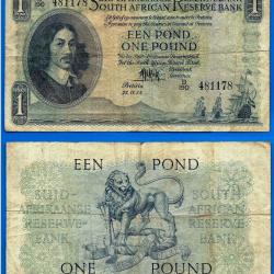Afrique Du Sud 1 Pound 1954 25 Novembre Billet Animal Lion Rand