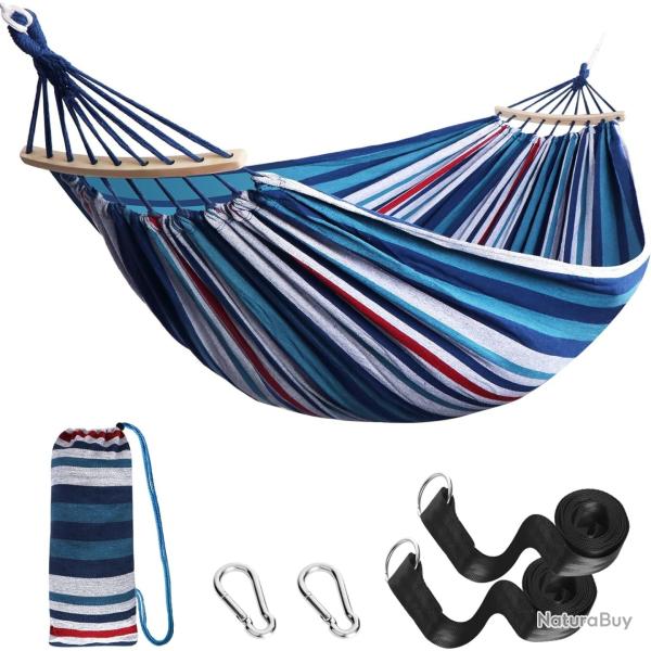 Hamac Ext�rieur de Camping Charge 200kg Tige en Bois Courb�e 2,70x1,50m �tui de Transport Bleu/Rouge