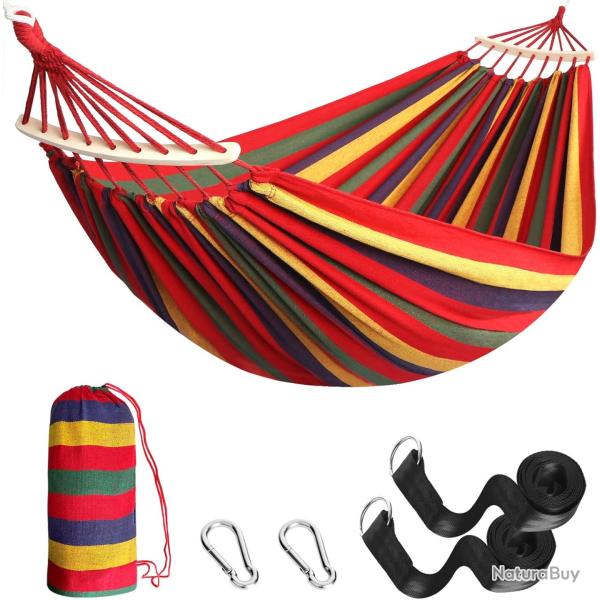Hamac d'Ext�rieur Camping Charge 200kg Tige en Bois Courb�e 2,70x1,50m avec �tui de Transport Rouge